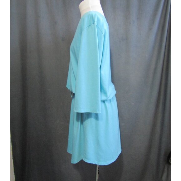 Soft Surroundings Aqua Blue Mini Dress Size L Drawstring Waist 3/4 Sleeve Womens - Picture 5 of 10
